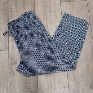 Talbots Pull On Elastic Waist Pants Women's‎ 1X Blue White Drawstring Poly Boho